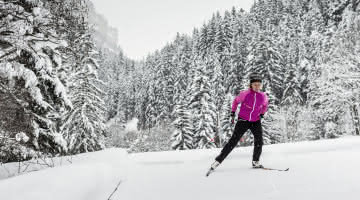 Nordic skier and snowflakes