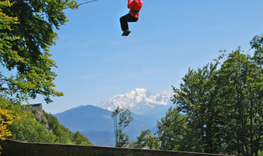 zipline with mountain view