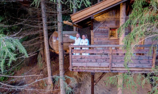 Cabanes entre Terre et Ciel - Terrasse de la Cabane Mont-Blanc avec sauna privatif